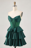 Load image into Gallery viewer, Sparkly Green Ruffles Corset Strapless Short Prom Dress with Beading
