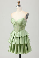 Load image into Gallery viewer, Sparkly Green Ruffles Corset Strapless Short Prom Dress with Beading
