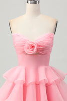 Load image into Gallery viewer, Blush Strapless Ruched Floral Short Prom Dress with Ruffles