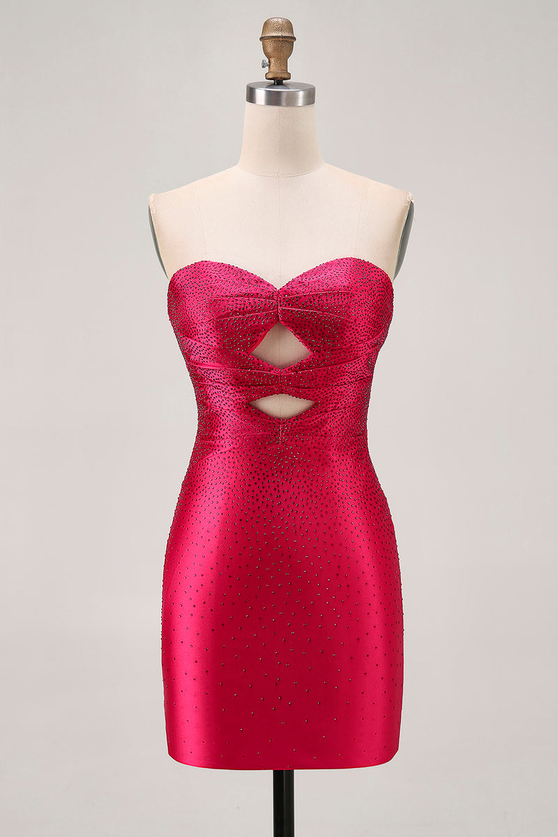 Load image into Gallery viewer, Sparkly Red Sweetheart Beaded Tight Short Prom Dress with Keyholes