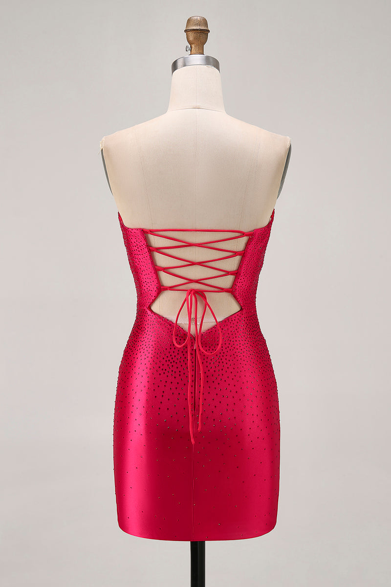 Load image into Gallery viewer, Sparkly Red Sweetheart Beaded Tight Short Prom Dress with Keyholes