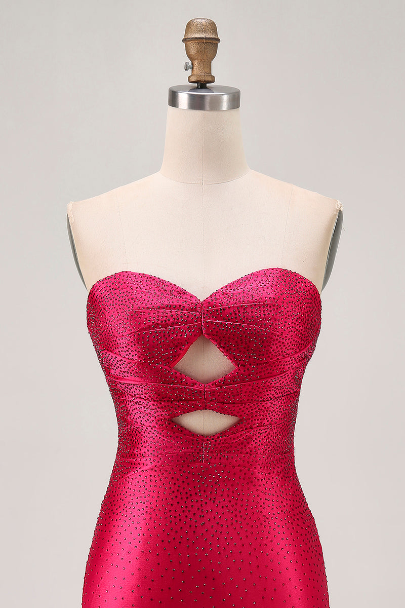 Load image into Gallery viewer, Sparkly Red Sweetheart Beaded Tight Short Prom Dress with Keyholes