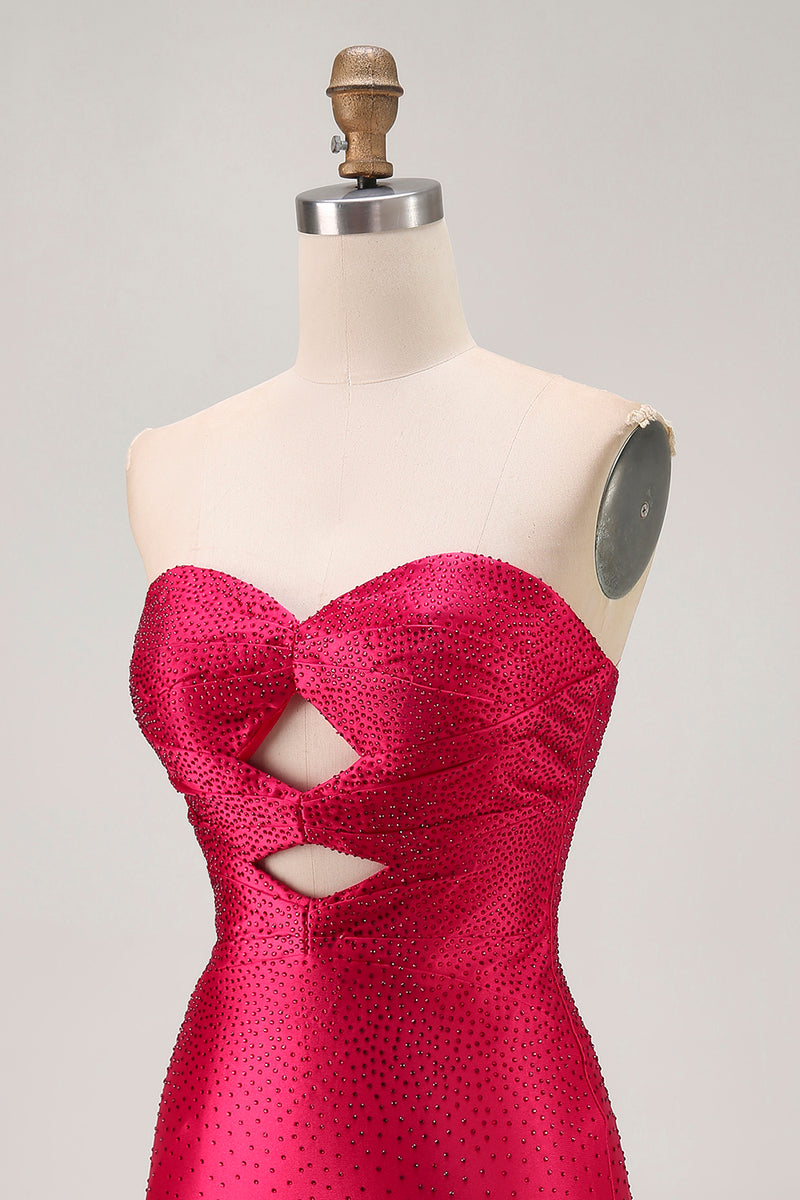 Load image into Gallery viewer, Sparkly Red Sweetheart Beaded Tight Short Prom Dress with Keyholes