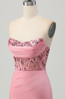 Load image into Gallery viewer, Sparkly Blush Strapless Tight Short Corset Prom Dress with Sequins
