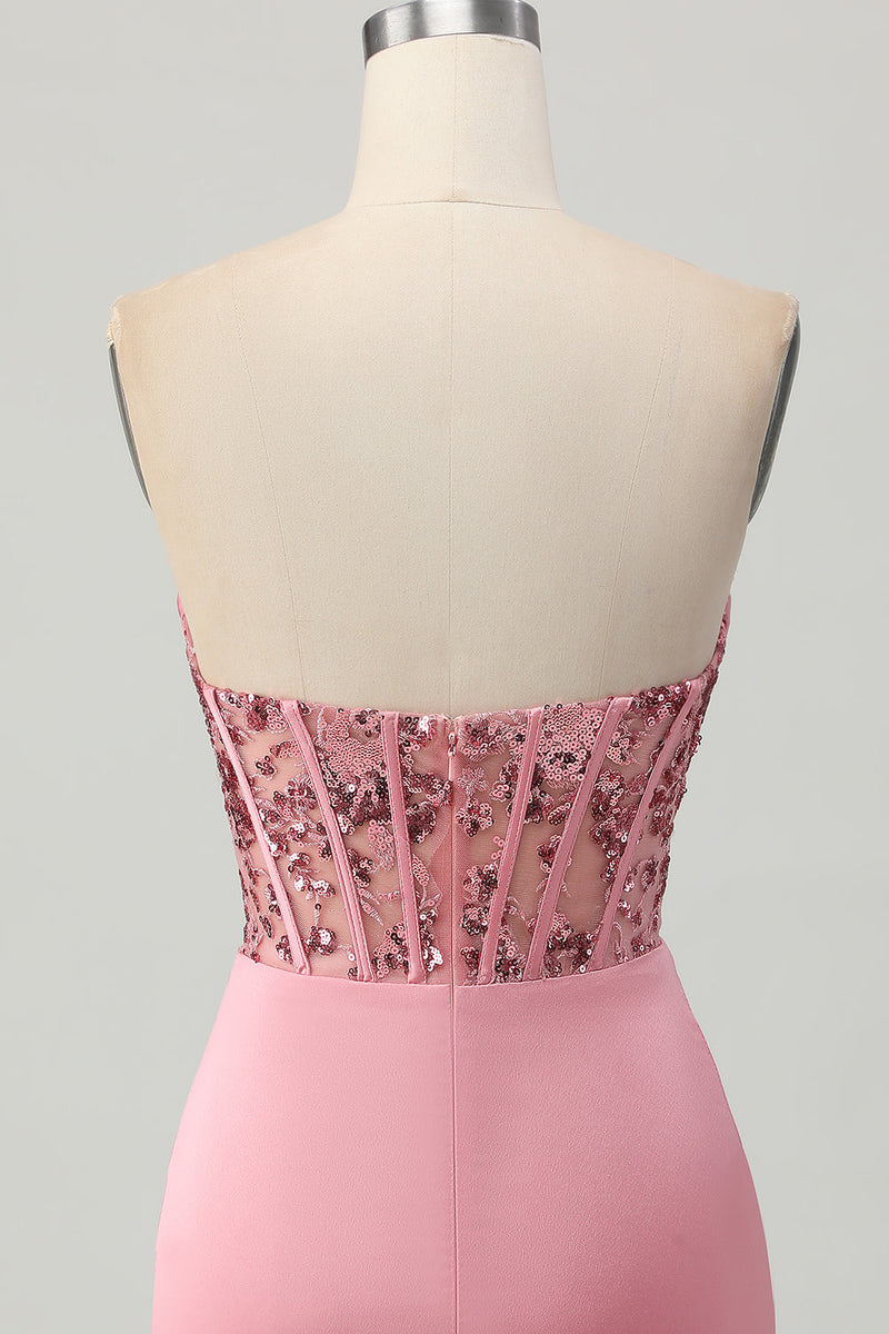 Load image into Gallery viewer, Sparkly Blush Strapless Tight Short Corset Prom Dress with Sequins