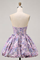 Load image into Gallery viewer, Purple Floral Corset Strapless A Line Short Prom Dress