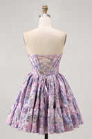 Load image into Gallery viewer, Purple Floral Corset Off the Shoulder Short Prom Dress
