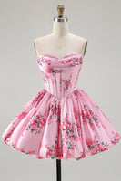 Load image into Gallery viewer, Pink Sweetheart Corset Floral Short Prom Dress