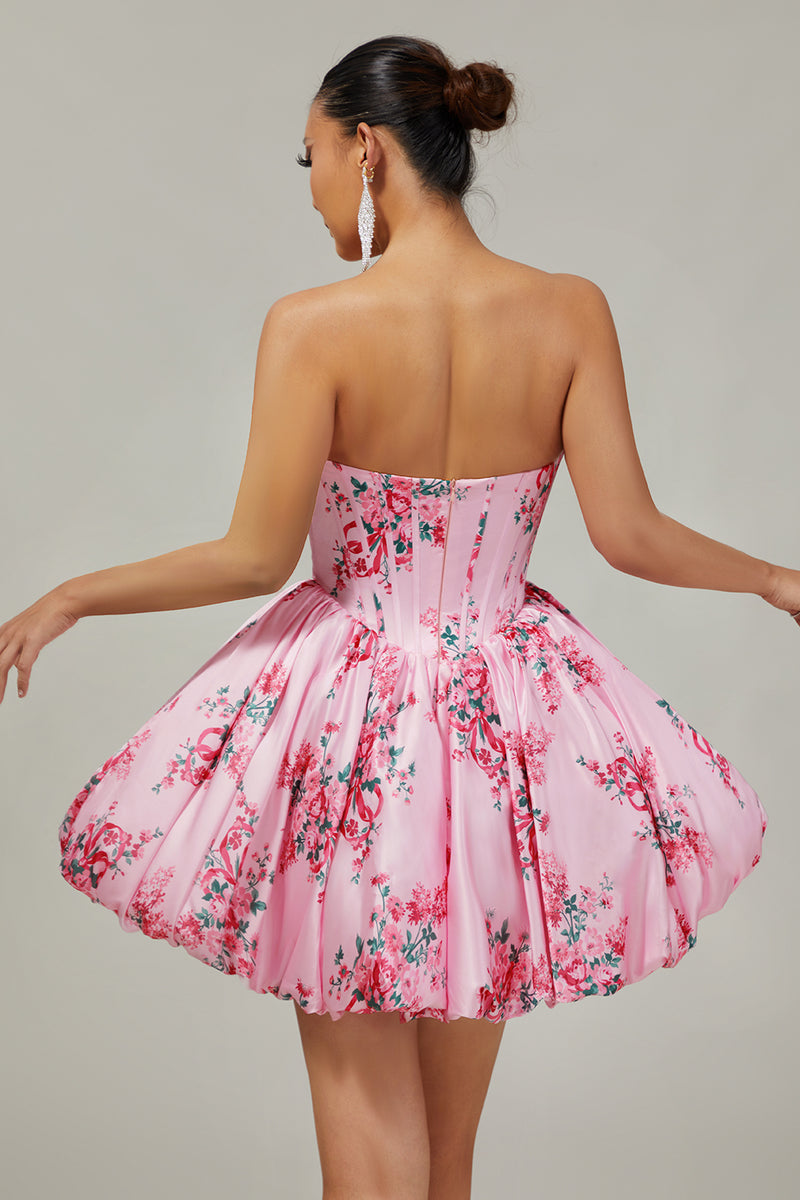 Load image into Gallery viewer, Pink Sweetheart Corset Floral Short Prom Dress