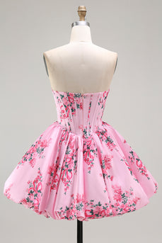 Pink Sweetheart Corset Floral Short Prom Dress