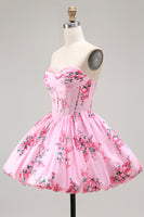 Load image into Gallery viewer, Pink Sweetheart Corset Floral Short Prom Dress
