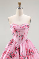 Load image into Gallery viewer, Pink Sweetheart Corset Floral Short Prom Dress
