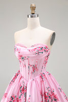 Load image into Gallery viewer, Pink Sweetheart Corset Floral Short Prom Dress