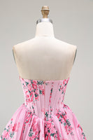 Load image into Gallery viewer, Pink Sweetheart Corset Floral Short Prom Dress