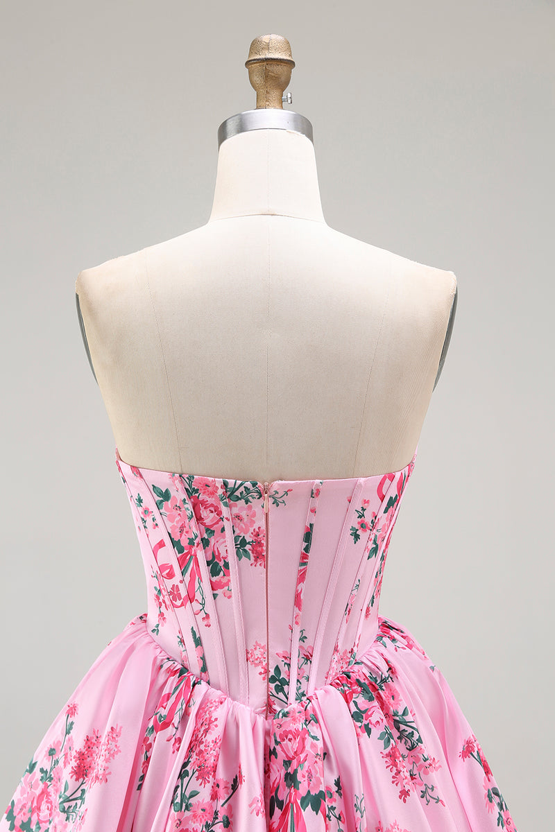 Load image into Gallery viewer, Pink Sweetheart Corset Floral Short Prom Dress