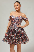 Load image into Gallery viewer, Khaki Cheetah Print Off the Shoulder Corset Short Prom Dress