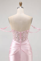 Load image into Gallery viewer, Sparkly Pink Beaded Short Corset Prom Dress with Lace