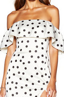 Load image into Gallery viewer, White and Black Off the Shoulder Tight Short Polka Dot Dress with Slit
