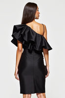 Load image into Gallery viewer, Black Tight One Shoulder Short Cocktail Dress with Ruffles