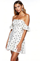 Load image into Gallery viewer, White and Black Strapless Short Polka Dot Dress with Sleeves