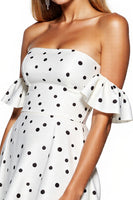 Load image into Gallery viewer, White and Black Strapless Short Polka Dot Dress with Sleeves