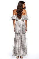 Load image into Gallery viewer, Black and White Maxi Sheath Polka Dot Dress with Slit