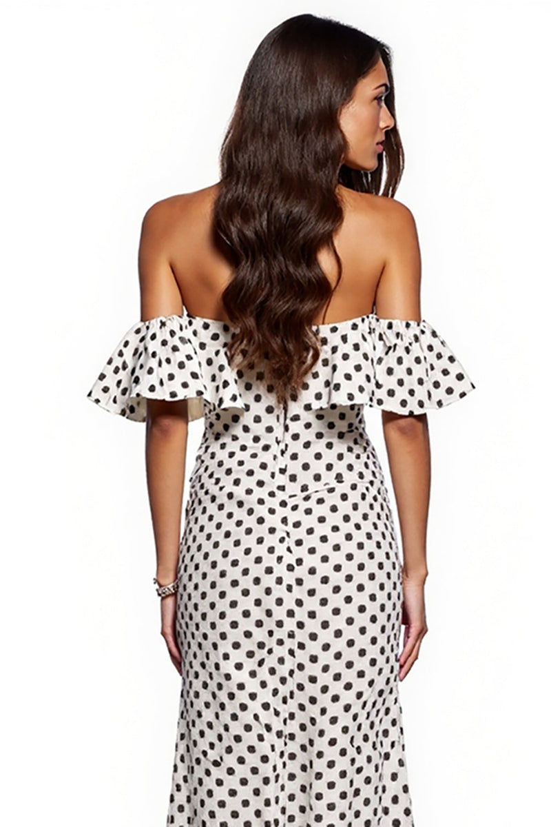 Load image into Gallery viewer, Black and White Maxi Sheath Polka Dot Dress with Slit