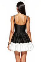 Load image into Gallery viewer, Black and White Patchwork Spaghetti Straps A Line Short Satin Cocktail Dress