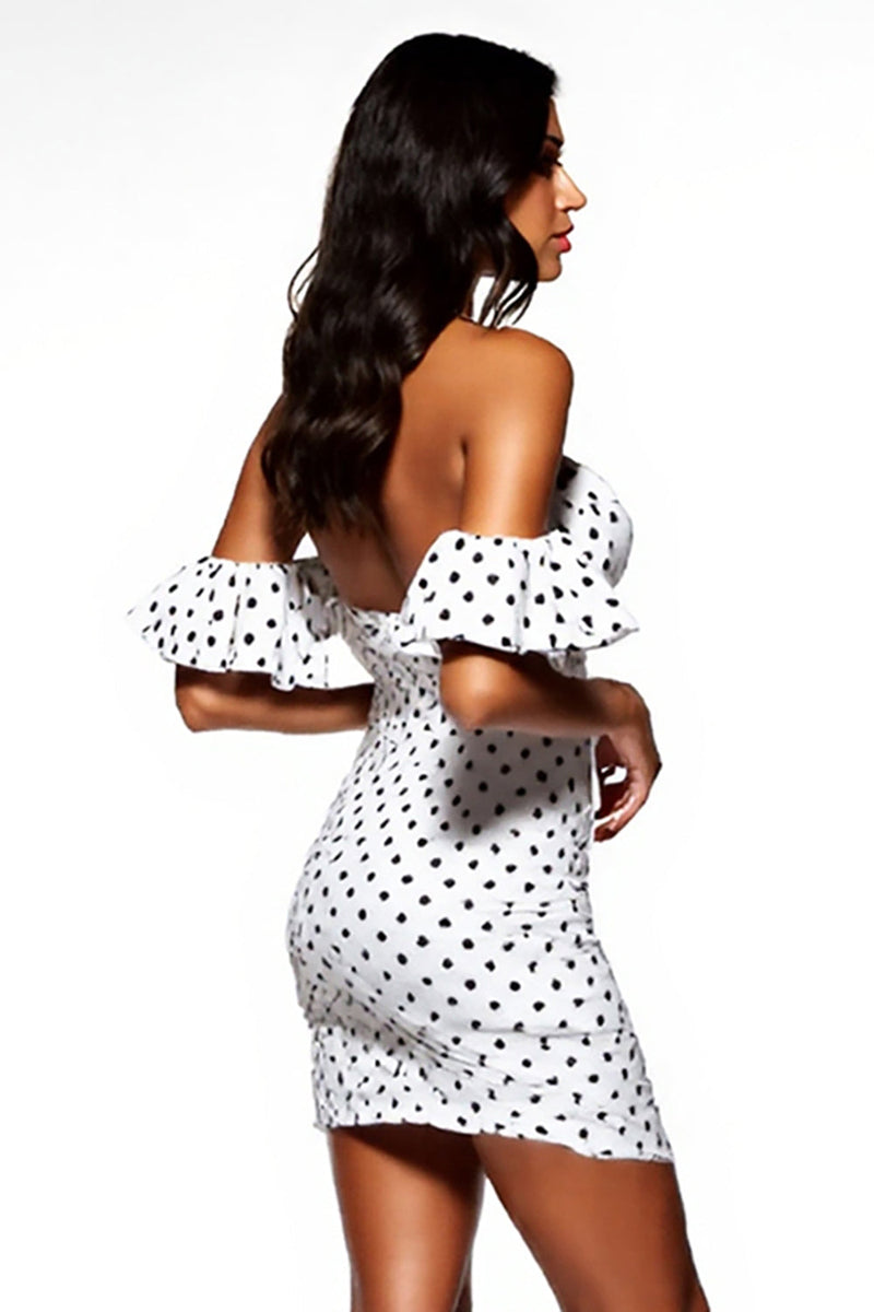 Load image into Gallery viewer, White and Black Tight Sweetheart Short Polka Dot Dress with Sleeves