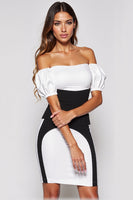 Load image into Gallery viewer, Black and White Patchwork Puff Sleeves Short Tight Cocktail Dress