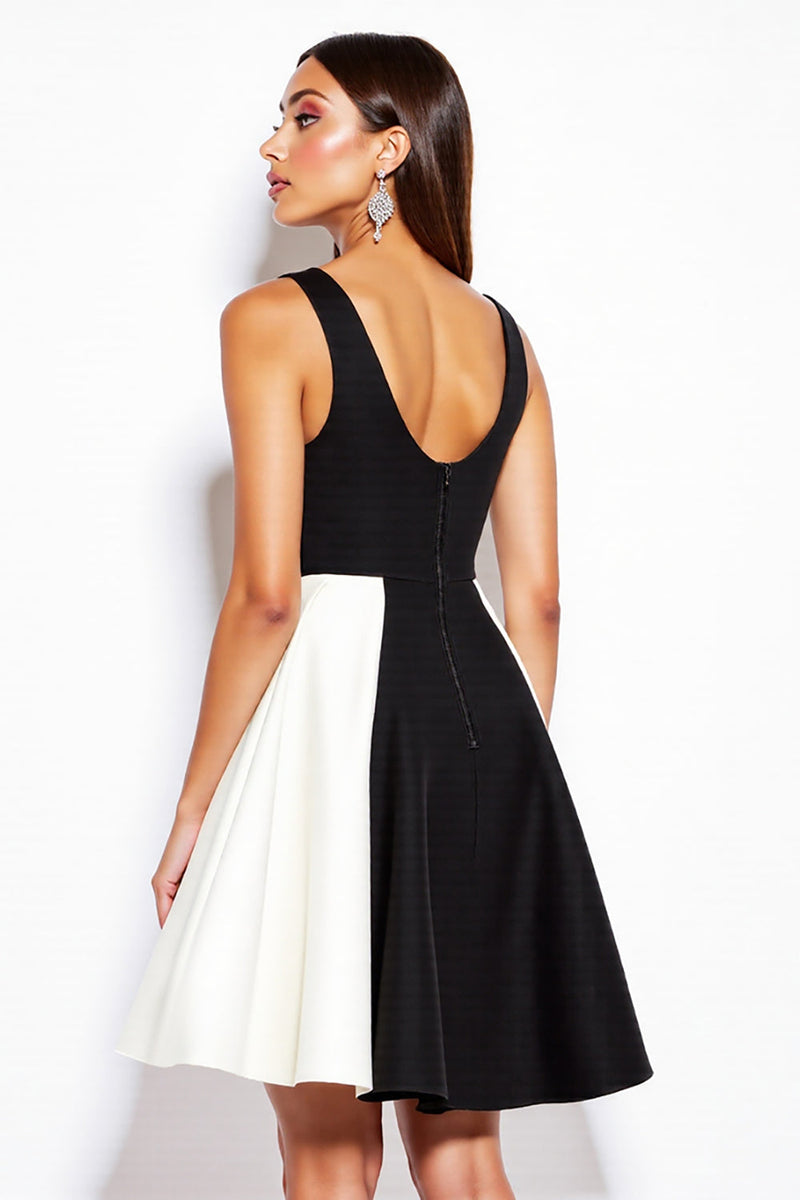 Load image into Gallery viewer, Simple Black and White Patchwork V-Neck A Line Short Cocktail Dress