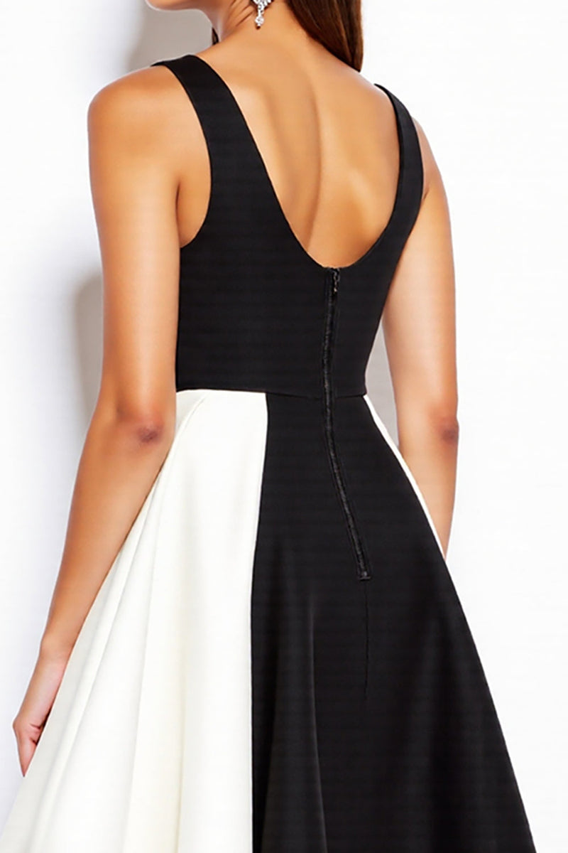 Load image into Gallery viewer, Simple Black and White Patchwork V-Neck A Line Short Cocktail Dress