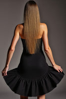 Load image into Gallery viewer, Black Strapless Satin Tight Short Cocktail Dress with Ruffles