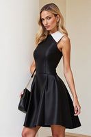 Load image into Gallery viewer, Simple Black and White Patchwork Satin A Line Short Cocktail Dress