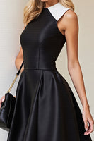 Load image into Gallery viewer, Simple Black and White Patchwork Satin A Line Short Cocktail Dress