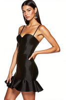 Load image into Gallery viewer, Black Satin Spaghetti Straps Short Tight Cocktail Dress with Ruffles