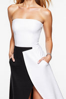 Load image into Gallery viewer, Black and White Patchwork Strapless Short Cocktail Dress with Slit