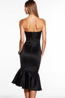 Load image into Gallery viewer, Black Sweetheart Tight Midi Satin Cocktail Dress with Ruffles