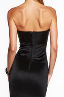 Load image into Gallery viewer, Black Sweetheart Tight Midi Satin Cocktail Dress with Ruffles