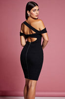 Load image into Gallery viewer, Black Cut Out Asymmetrical Neck Short Tight Cocktail Dress
