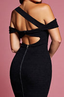 Load image into Gallery viewer, Black Cut Out Asymmetrical Neck Short Tight Cocktail Dress