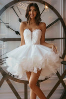 Load image into Gallery viewer, White A Line Sweetheart Short Prom Dress with Ruffles