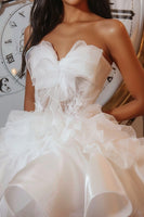 Load image into Gallery viewer, White Tiered Sweetheart Organza Short Prom Dress with Ruffles