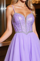 Load image into Gallery viewer, Sparkly Purple A Line Tulle Beaded Short Prom Dress