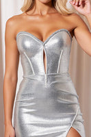 Load image into Gallery viewer, Metallic Silver Tight Sparkly Short Corset Prom Dress with Beading