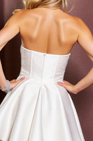 Load image into Gallery viewer, Sparkly White Satin Strapless Beaded Short Prom Dress
