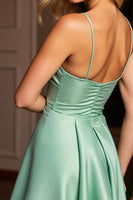 Load image into Gallery viewer, Sparkly A Line Green Satin Short Prom Dress with Beading
