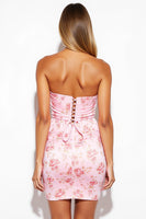 Load image into Gallery viewer, Floral Pink Strapless Satin Tight Short Prom Dress