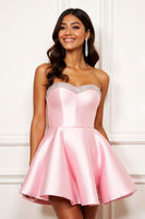 Load image into Gallery viewer, Sparkly Sweetheart Pink Satin Short Prom Dress with Beading