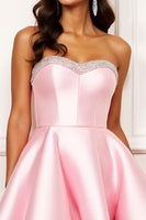 Load image into Gallery viewer, Sparkly Sweetheart Pink Satin Short Prom Dress with Beading